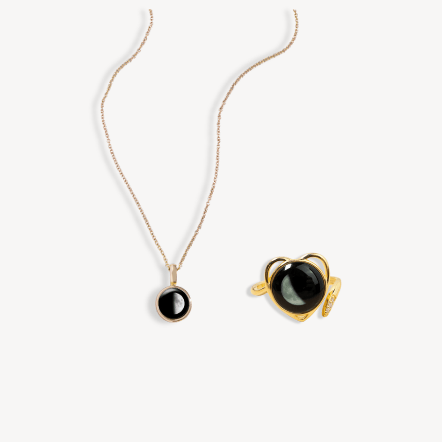 Sky Light Necklace and Luna Love ring bundle in gold