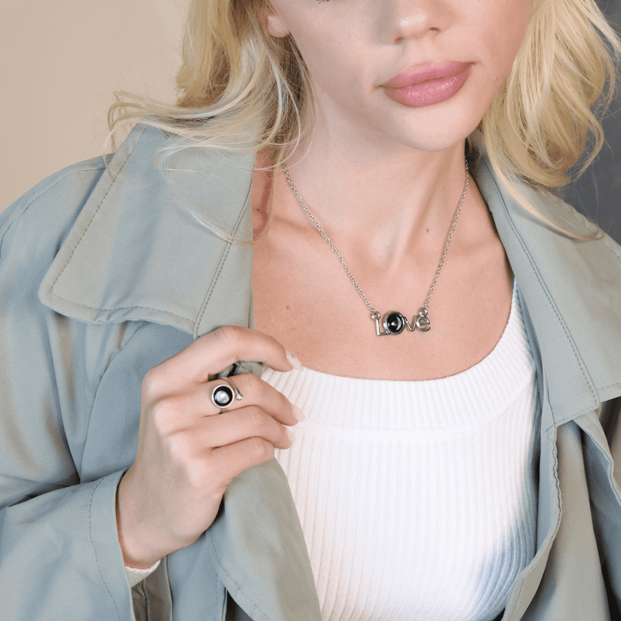 Luna Love Necklace in SS + Cosmic Spiral Ring in Rhodium