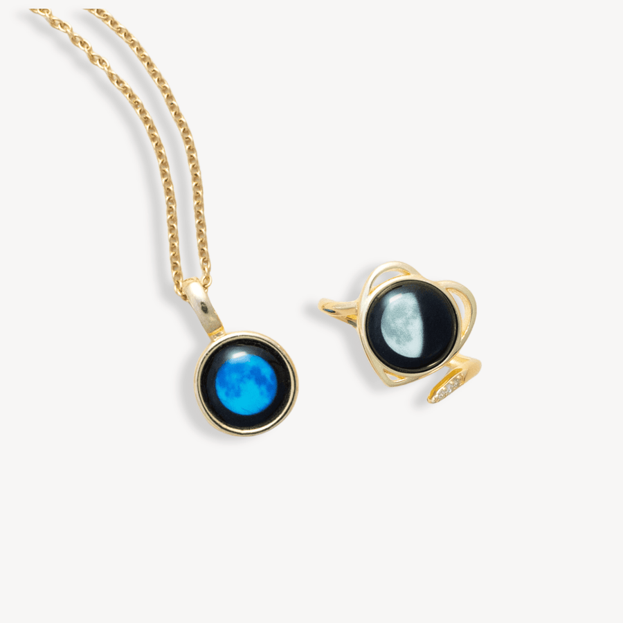 Sky Light Necklace and Luna Love ring bundle in gold