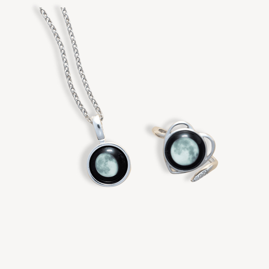 Sky Light Necklace and Luna Love ring bundle in silver