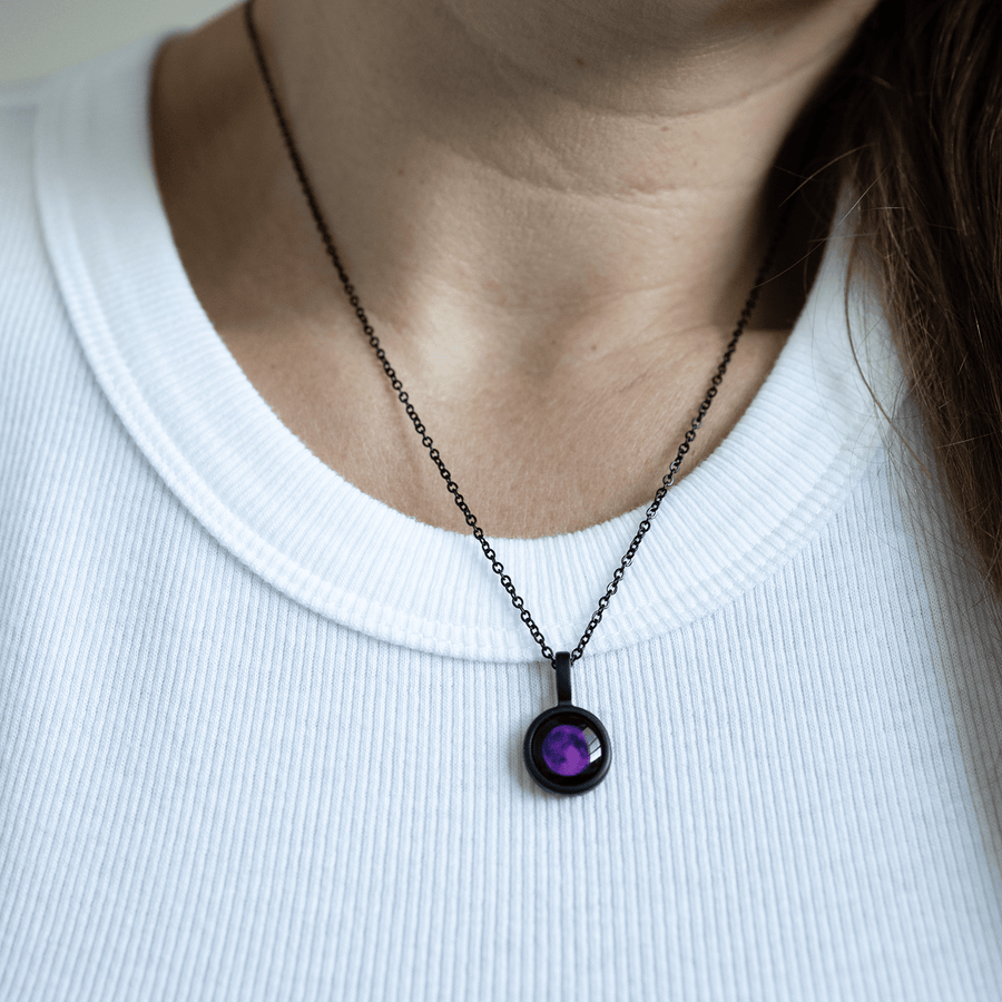 Purple Moon Sky Light Necklace in Black Matte