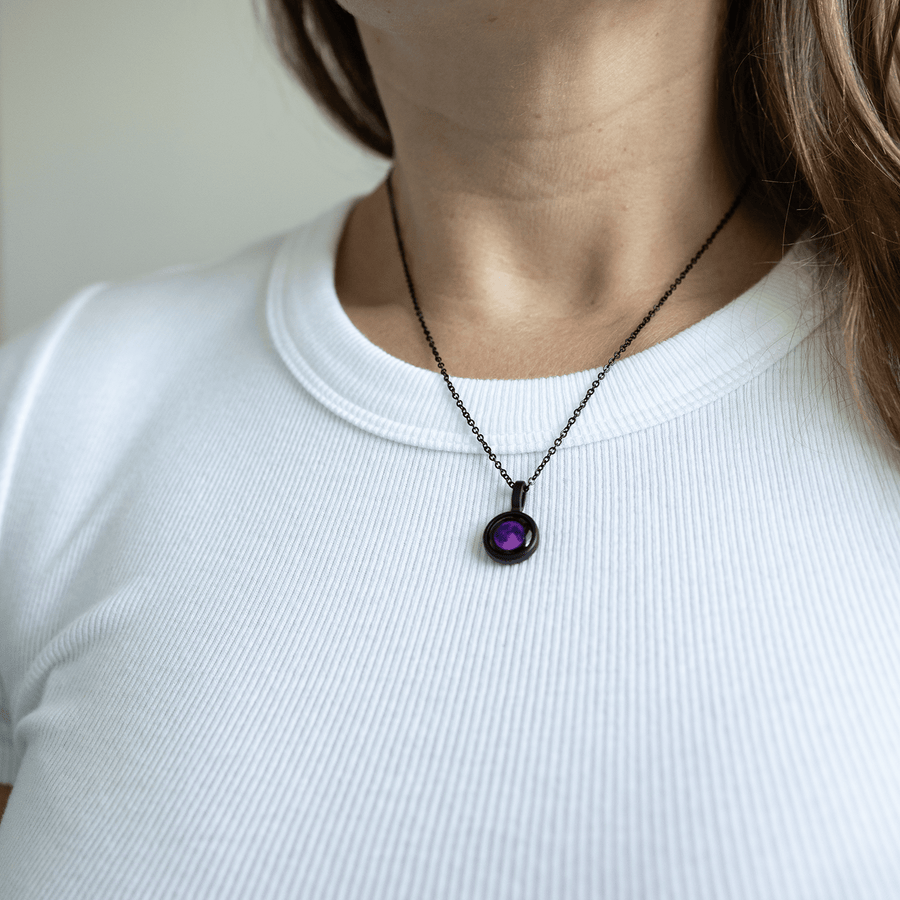 Purple Moon Sky Light Necklace in Black Matte