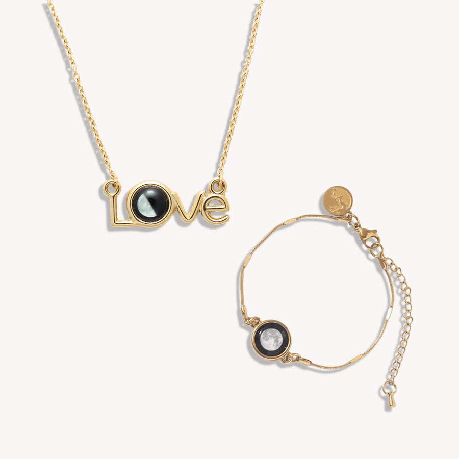 Luna Love Necklace and Satellite Bracelet in Gold Bundle